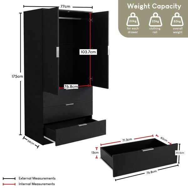 Vida Designs Trega 2 Door 3 Drawer Wardrobe