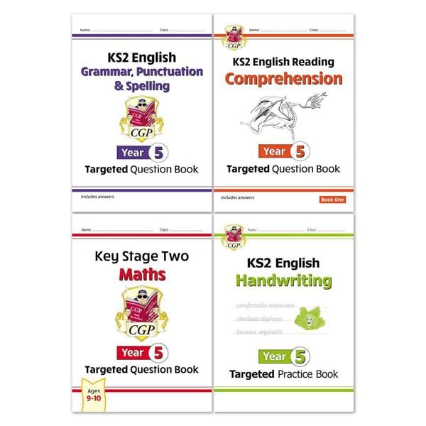 CGP KS2 Year 5 Workbook Bundle – Ages 9-10 (Grammar Punctuation and Spelling, Reading Comprehension, Handwriting, Maths)