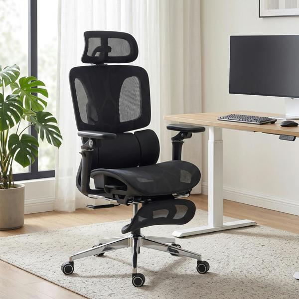HOMCOM Ergonomic Office Chair, Mesh Desk Chair with Lumbar Support, Footrest