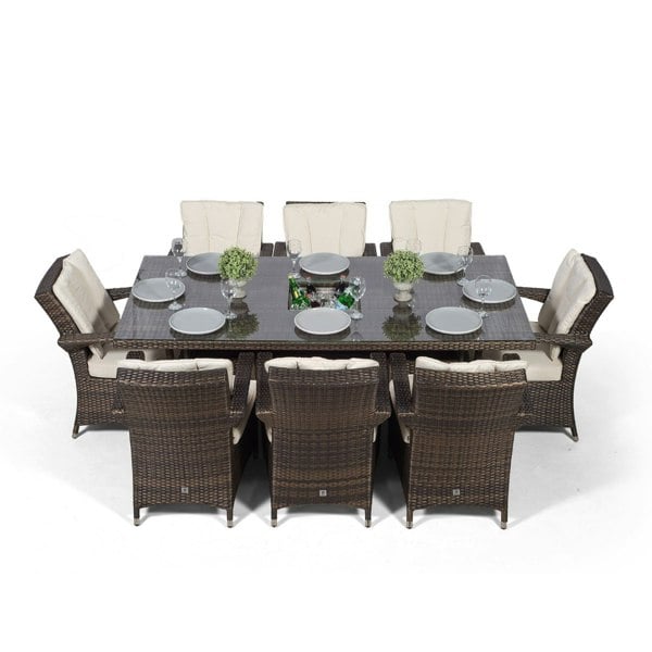 Giardino Arizona Rectangular 8 Seater Patio Dining Set with Ice Bucket Drinks Cooler