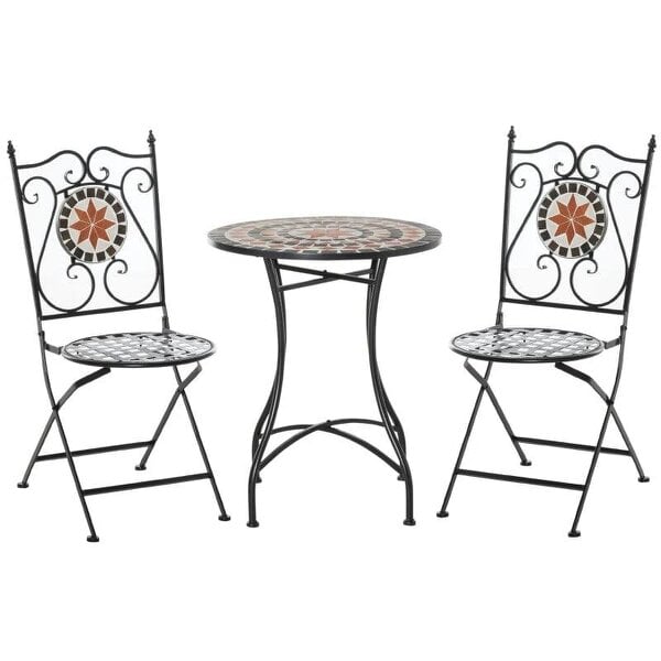 Bobobiy Three-Piece Mosaic Bistro Table Set - Multicoloured
