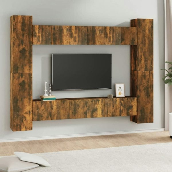 Berkfield 10 Piece TV Cabinet Set Smoked Oak Engineered Wood