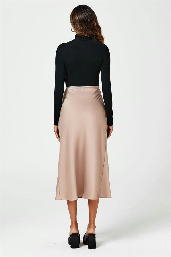FS Collection Satin Midi Skirt In Light Brown