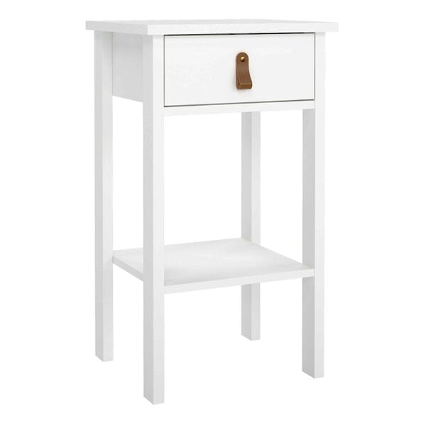 Wyld Haus Wildberry Matt White Wooden Bedside Table with 1 Drawer Bottom Shelf Leather Handles