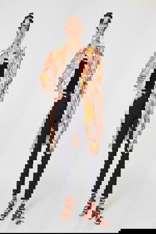 Orange | Printed 3/4 Puff Sleeve Shirt Dress