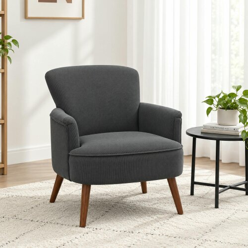 HOMCOM Armchair with Padded Seat and Backrest for Living Room, Black - Rubber wood - Black - Corduroy (100% polyester)