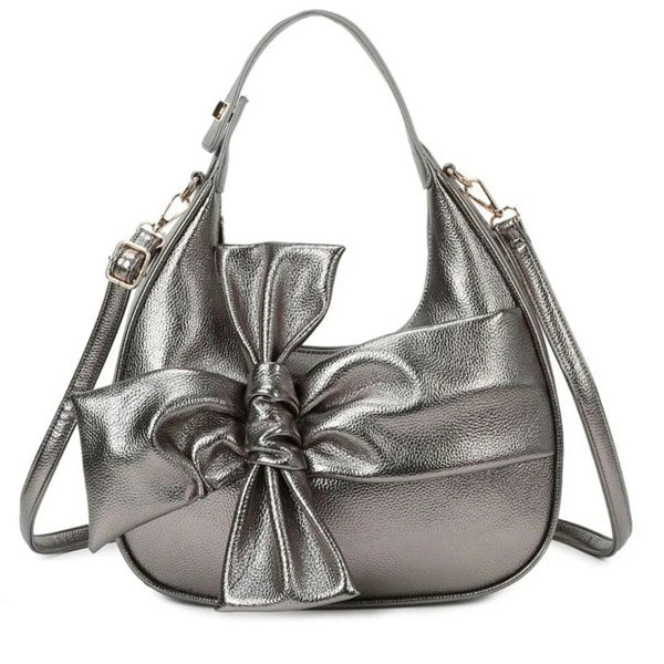 Love EMVY Bow Moon Crescent Faux Leather Top-Handle Shoulder  Bag