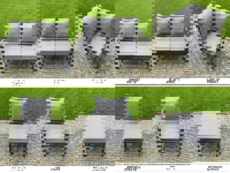 Fimous 11 Seater Aluminium Outdoor Garden Furniture Set with Corner Sofa, Rising Dining Table, Footstool & 3 Chairs - Grey