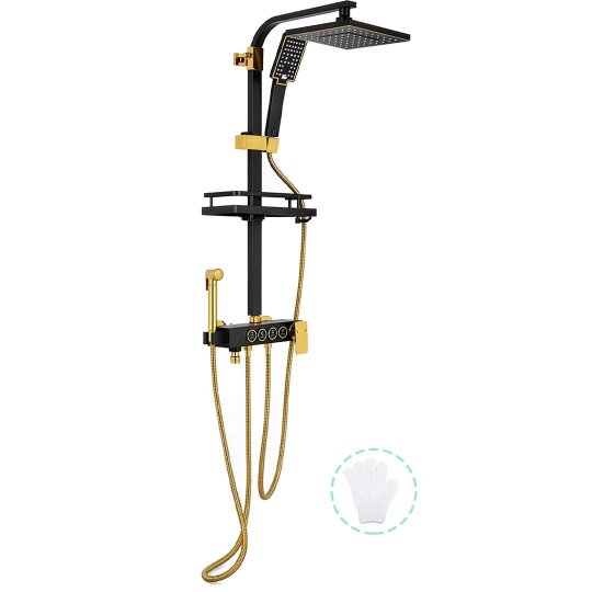 Havendro Exposed Shower mixer Taps Black Bathroom Twin Head Square Bar set Wall Mounted