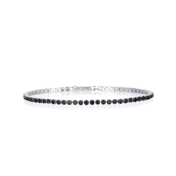 Zavana Dainty 2.5 mm Black Silver Tennis Bracelet with Black Cubic Zirconia Stones for Women