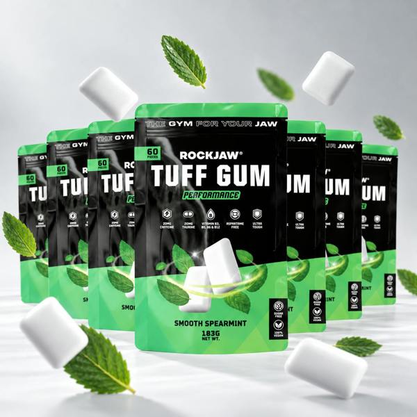 ROCKJAW Tuff Gum Performance | 20mg Natural Caffeine, 20mg Taurine + B Vitamin Complex | Premium Tough Jaw Gum - 1 Year Supply (BEST VALUE)