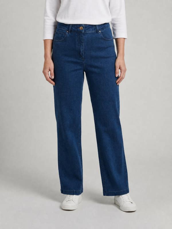 PennyPlain 5 Pocket Wide Leg Denim - Blue Wash