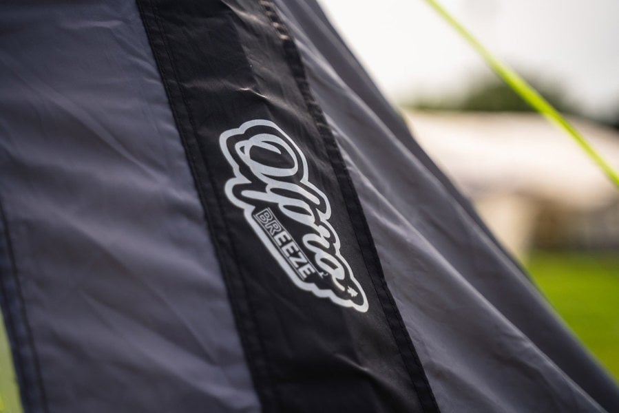 close up of the OLPRO BREEZE® logo on the Discovery 6 Berth Inflatable Tent OLPRO