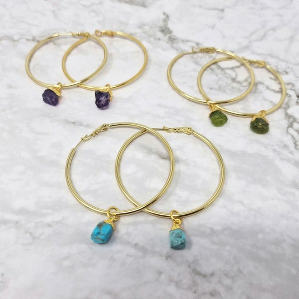 18ct Gold Vermeil Plated Birthstone Large Hoop Earrings