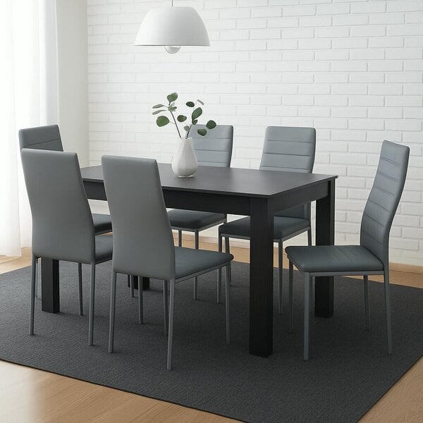 Kosy Koala Modern Charcoal Dining Table Set with 6 Grey Faux Leather Chairs Dining Room Furniture