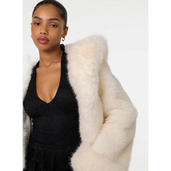 Pink Vanilla Hooded Cropped Fur Jacket