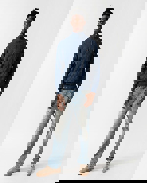 GANT Mens Classic Cotton Half Zip Jumper - 902 Dark Jeansblue Melange