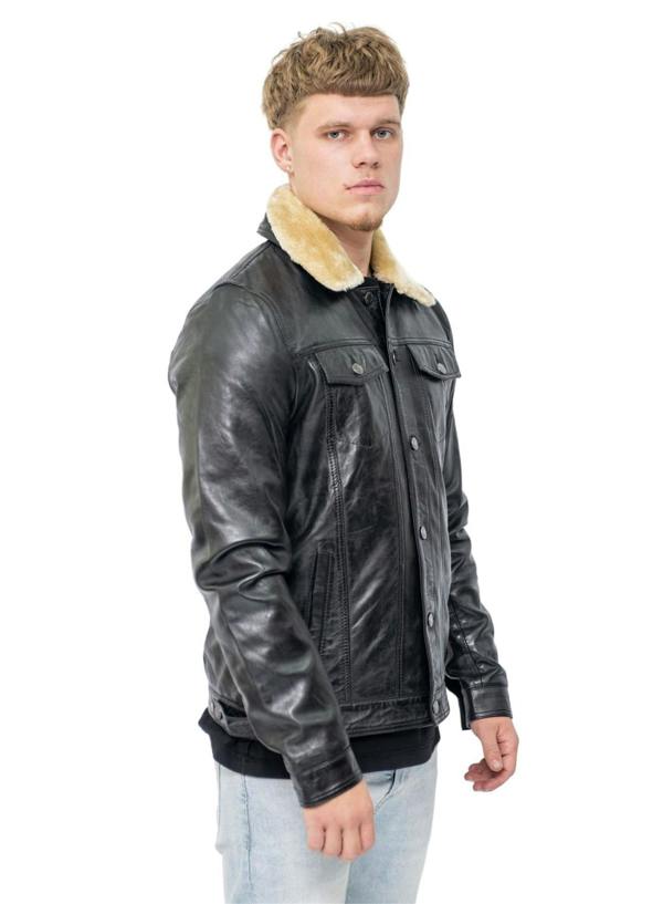 Infinity Leather Mens Removable Collar Leather Trucker Jacket-Zagreb
