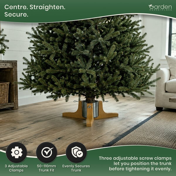 Wonder Christmas Tree Stand with Water Tank, Fits Trees up to 2.6m, 3 Clamp Screws for 50-110mm Trunks, Silver Steel Base
