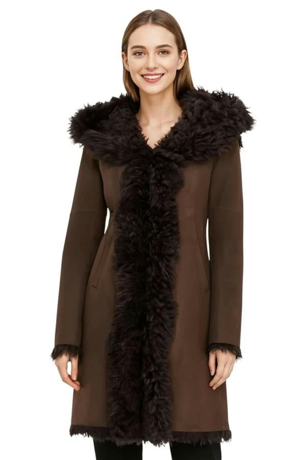 Infinity Leather Womens Toscana Sheepskin Leather Hooded Trench Coat - Coast