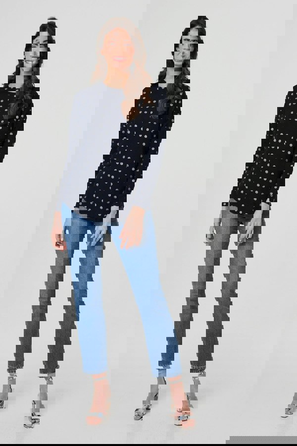 Navy | Polka Dot Print Relaxed Long Sleeve Top