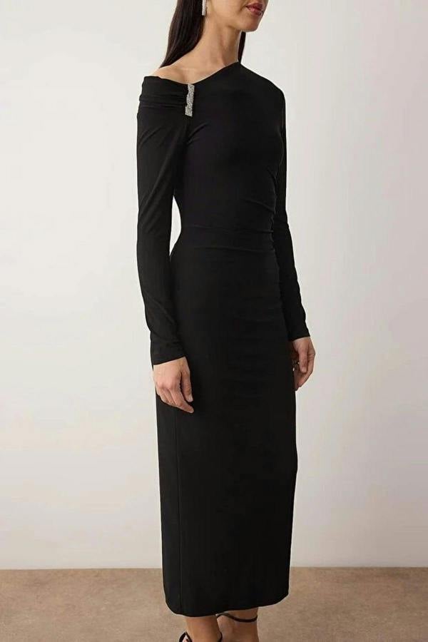 WOVCOR Knit Maxi Dress with Lining and Accessory Details