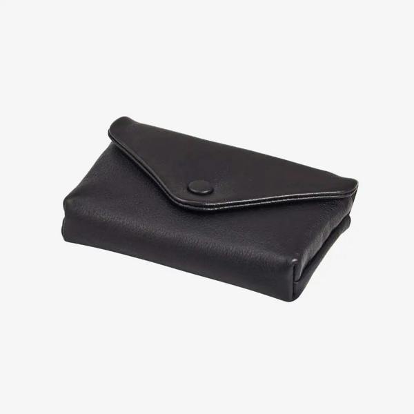 Black ladies leather envelope coin wallet with zip pocket