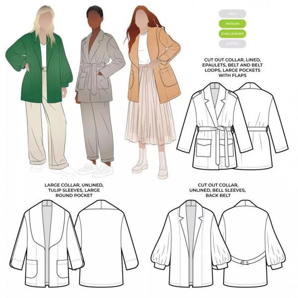 Style Arc Sewing Pattern Loren Jacket Extension Pack - Jackets for Women - Intermediate