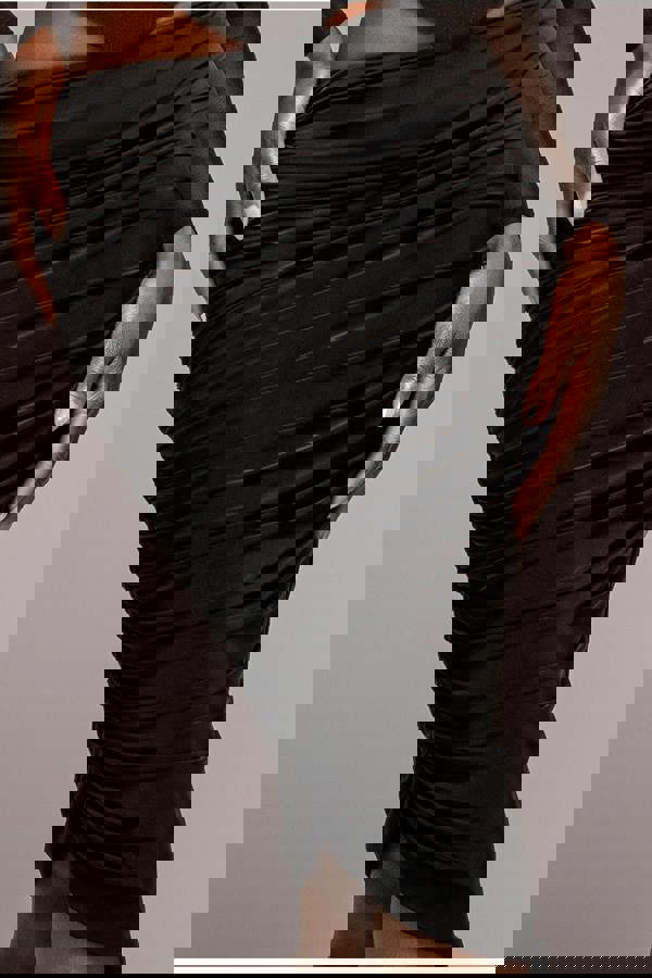 Side Gathered Asymmetric Midi Skirt - Black SK63