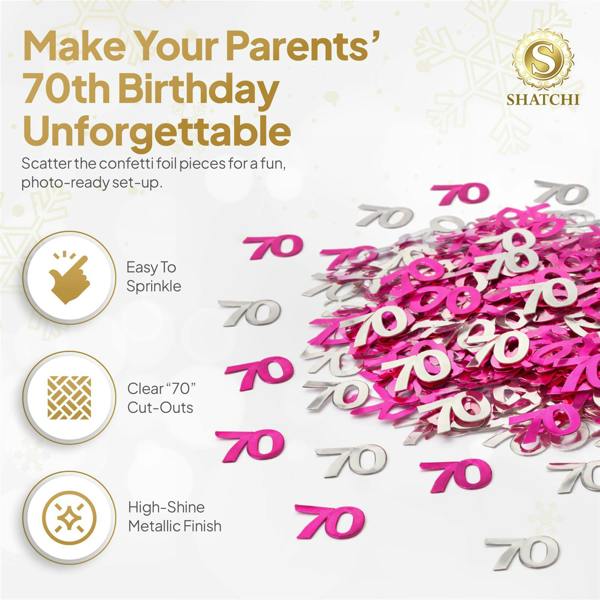 70th Birthday Pink and Silver Metallic Confetti Pack for Party Tables and Celebrations image 3