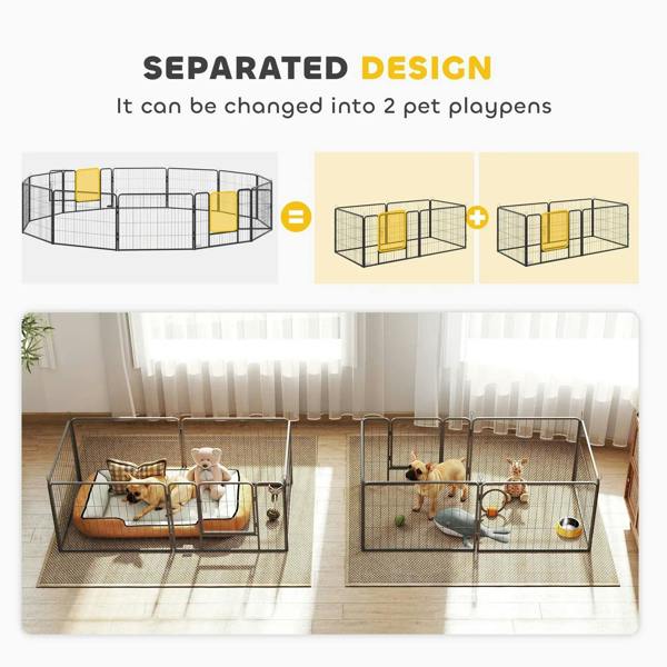 Silver wire puppy playpen that separates into two playpens with mesh panels