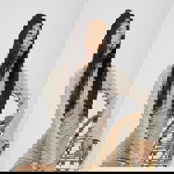 Brave Soul Taupe Long Sleeve Knitted Mesh Mini Dress - Taupe Image 4