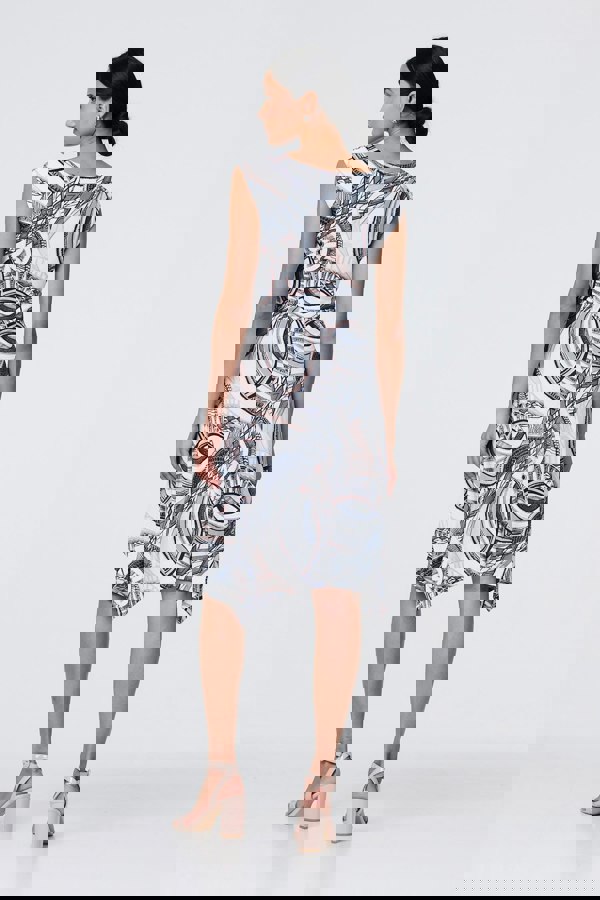 Navy | Printed Tie Front Knee Length Dress