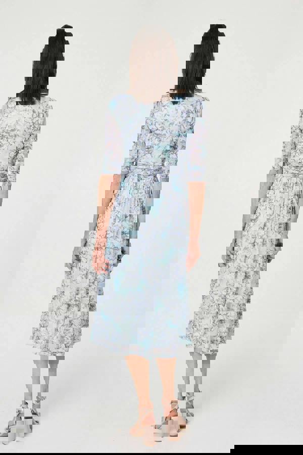 Blue | Printed Mesh Texture Midi Wrap Dress