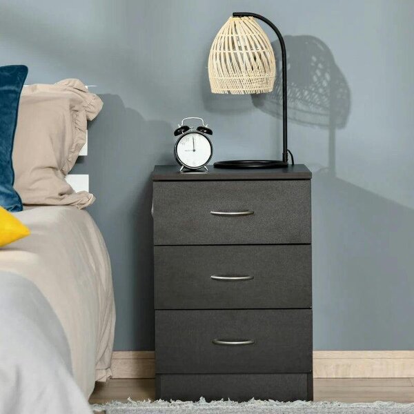 Three-Drawer Simple Bedside Table - Black