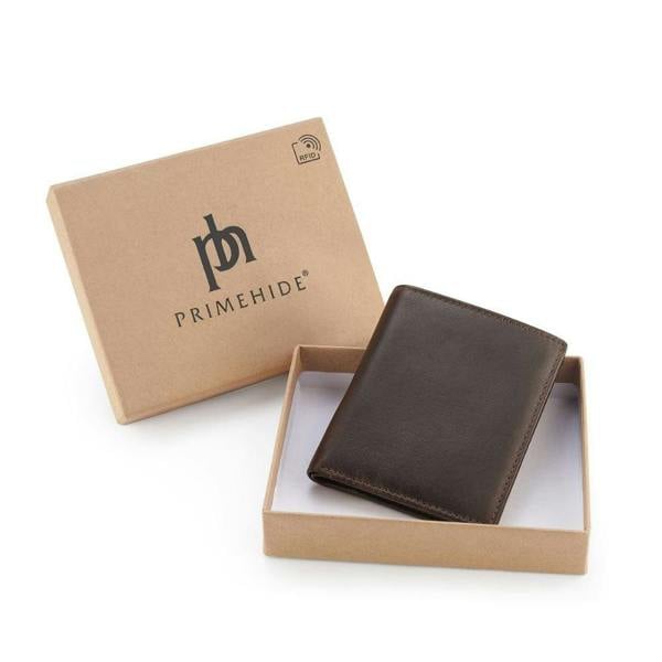 top view of brown leather wallet for men nico tuscan