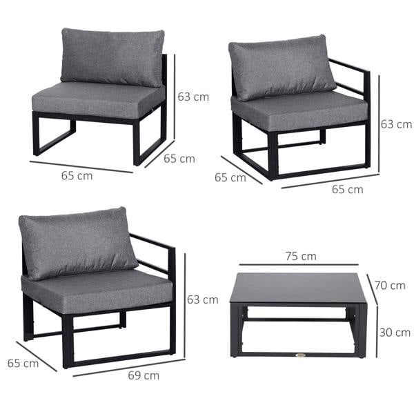 Wyld Haus Dokase 5 Seater Grey Outdoor Corner Sofa Set with Coffee Table and Chair Aluminium Framae