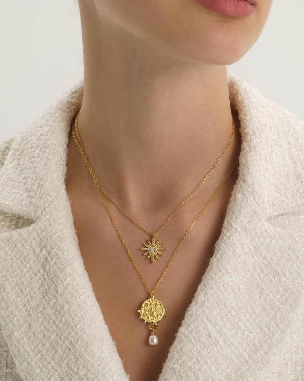 Chunky Pearl Gold Goddess Layered Necklace - Necklaces - Elk & Bloom