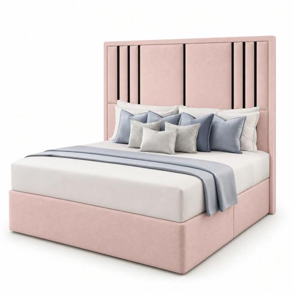 Great British Beds Valentina headboard with Contrast Border divan bed - Pink Plush