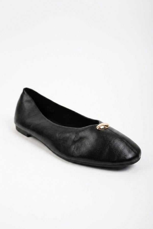 Edie Square Toe Ballet Flats - Black