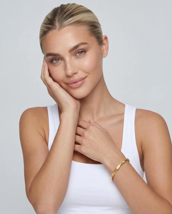 Elk & Bloom Chunky Wave Solitaire 14K Gold Bangle