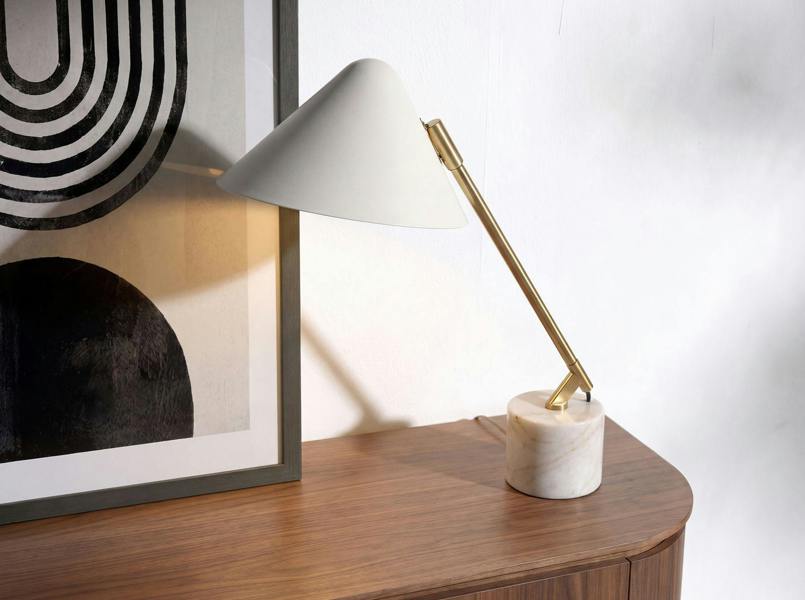 Angel Cerdá Table lamp in white steel and polished gold steel with porcelain marble base 8119