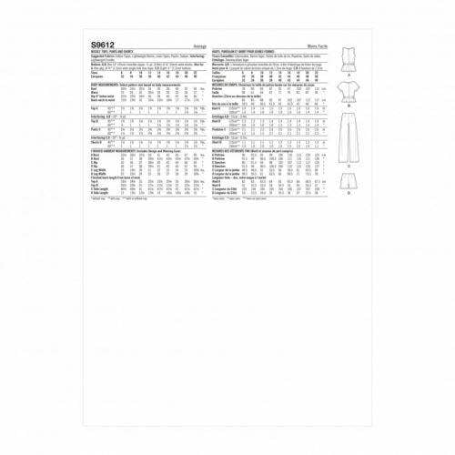 Simplicity Sewing Pattern 9612, Tops, Shorts, Trousers for Women, H5 (6-8-10-12-14) - Intermediate