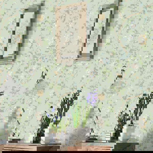 Laura Ashley Summer Palace Wallpaper - Eau de Nil - 10m