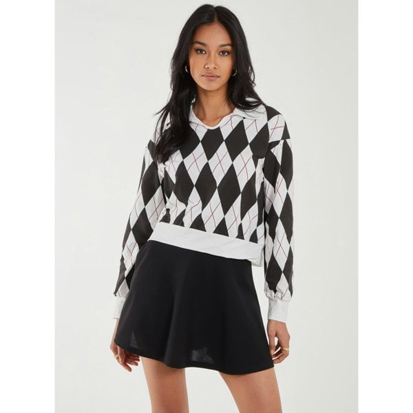Pink Vanilla Long Sleeve Collared Diamond Top