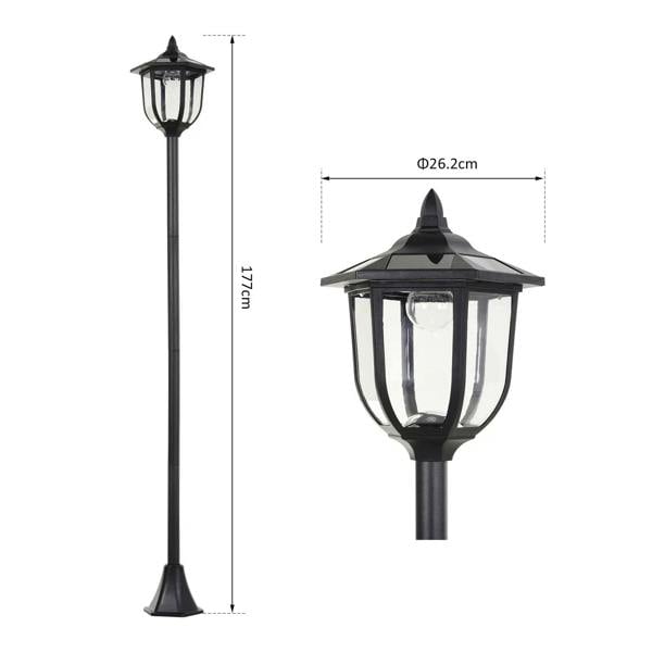 Black solar post lantern light with octagonal top and clear glass enclosure