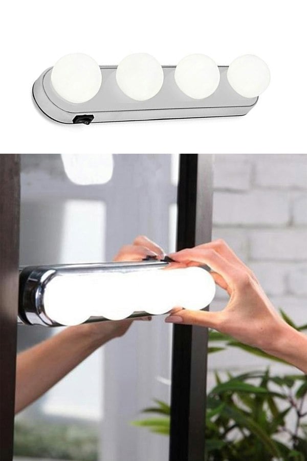 Living and Home Portable Cordless LED Makeup Light with 4 Bulbs