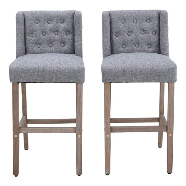 Set of 2 99cm Hight Bar Stools Linen Upholstered with Wood Legs Bar Stools Living and Home