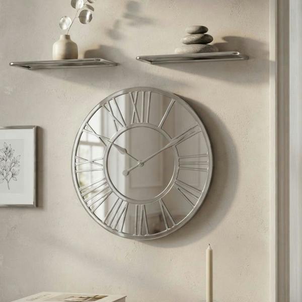 Garden Greatness Roman Numeral Silver Mirror Wall Clock