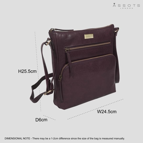 Assots London 'AGATHA' Plum Vintage Polished VT Real Leather Crossbody Bag